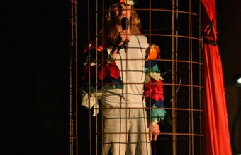 Ein bunter Vogel, ein Leierschwanz, steht im Käfig rechts auf der Bühne. Er hat den Song aus dem Tonstudio geschmuggelt und er wurde so im Internet von einer anderen Sängerin veröffentlicht.