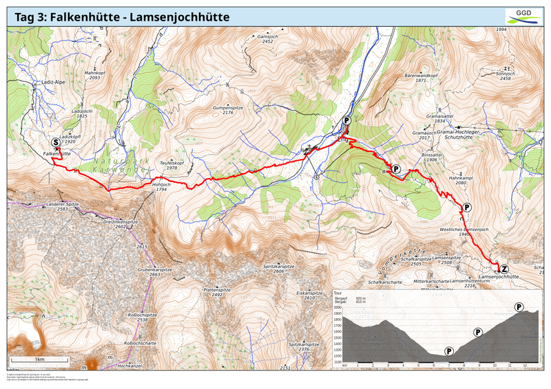Die Karte zeigt die Wanderroute des 3. Tages.