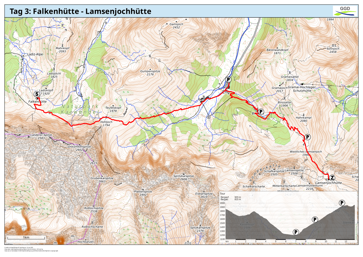 Die Karte zeigt die Wanderroute des 3. Tages.