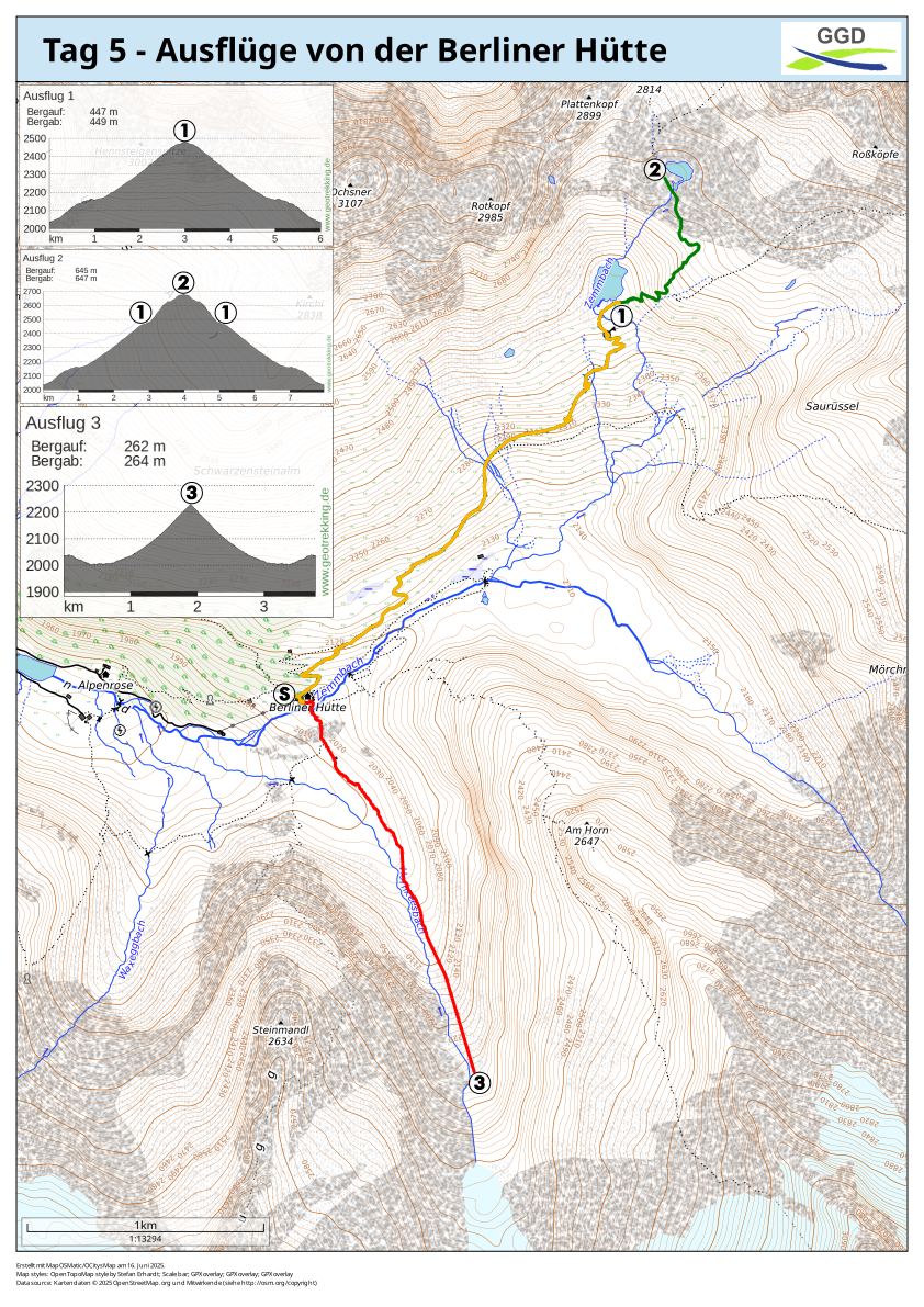 Die Karte zeigt die Wanderroute des 5. Tages.